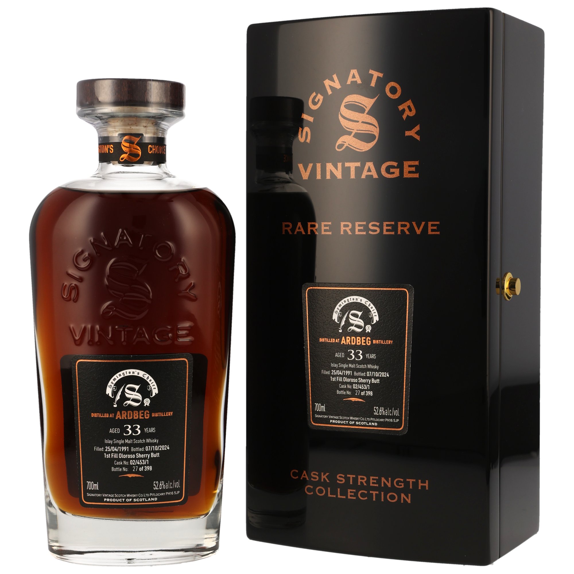 Ardbeg-1991-2024-SV Ardbeg 33 Jahre 1991/2024 Rare Reserve Signatory Cask Strength #02/453/1 52,6% vol.