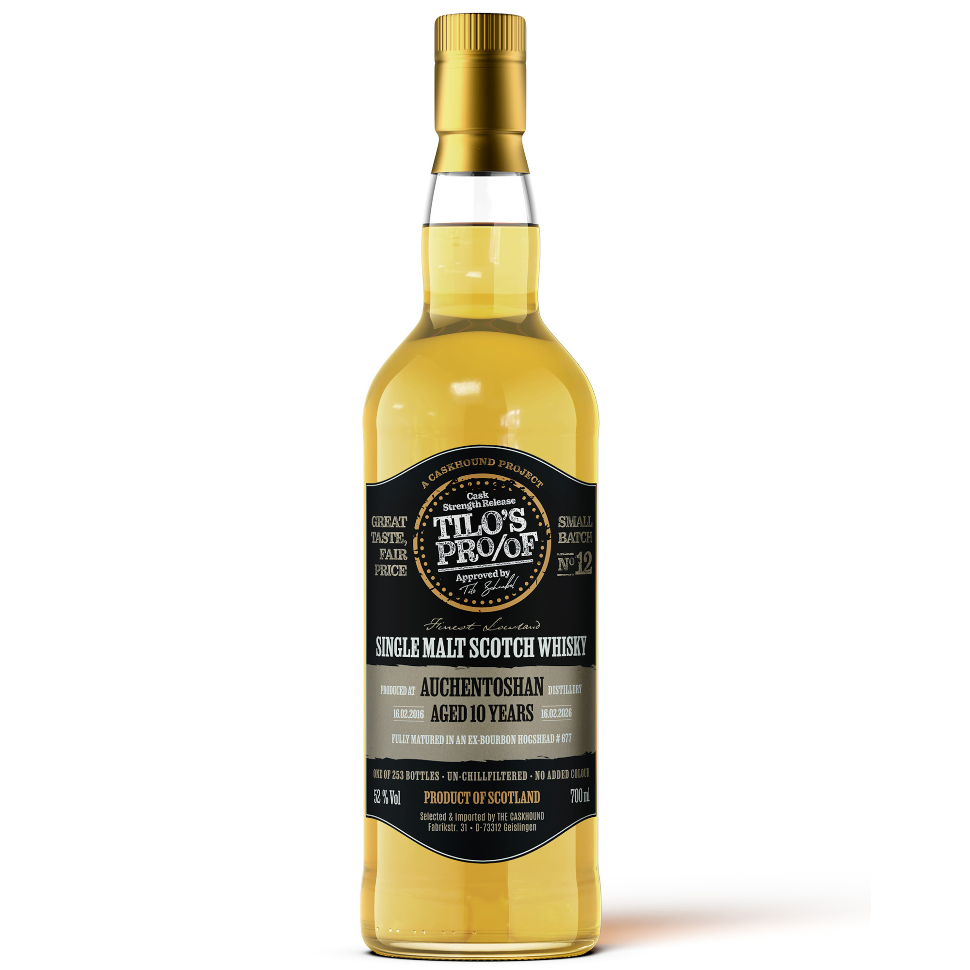 Auchentoshan 10 Jahre 2016/2026 1st Fill Bourbon The Caskhound Tilo's Proof #12 52% vol.
